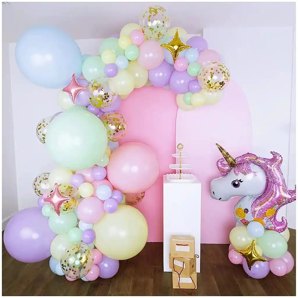 Arco De Globos Rosado Arcoiris Unicornio Niña Cumpleaños