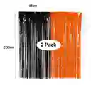 2 Cortinas Metalizada Flecos Negro Naranja Halloween