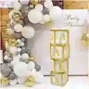 Arco De Globos Baby Shower Blanco Gris + 4 Cubos Mobiliario