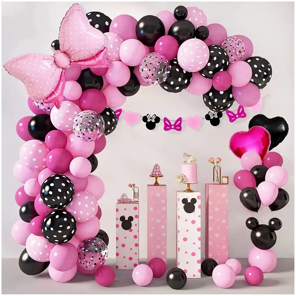 Kit Arco De Globos Rosa Negro Fucsia Mickey Mouse Minnie