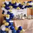 Decoracion Arco Globos Azul Blanco Dorado Cumpleaños Boda