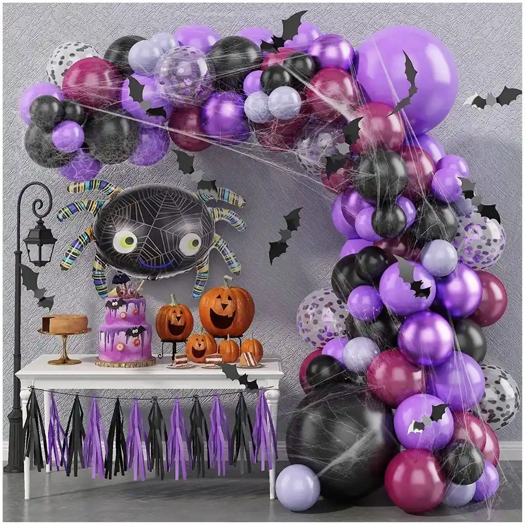 Globos Arco Halloween Araña Niños Negro Morado