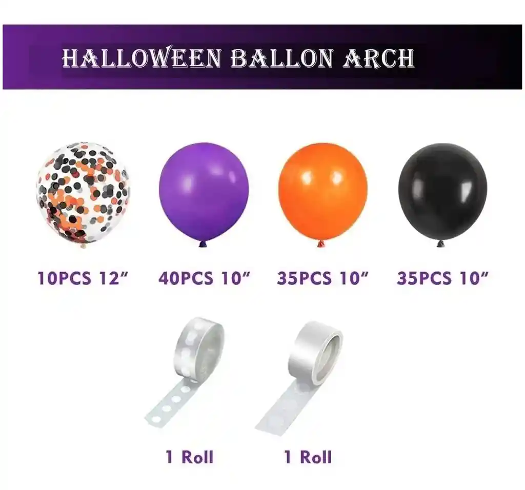 Globos Arco Halloween Niños Negro Naranja Morado