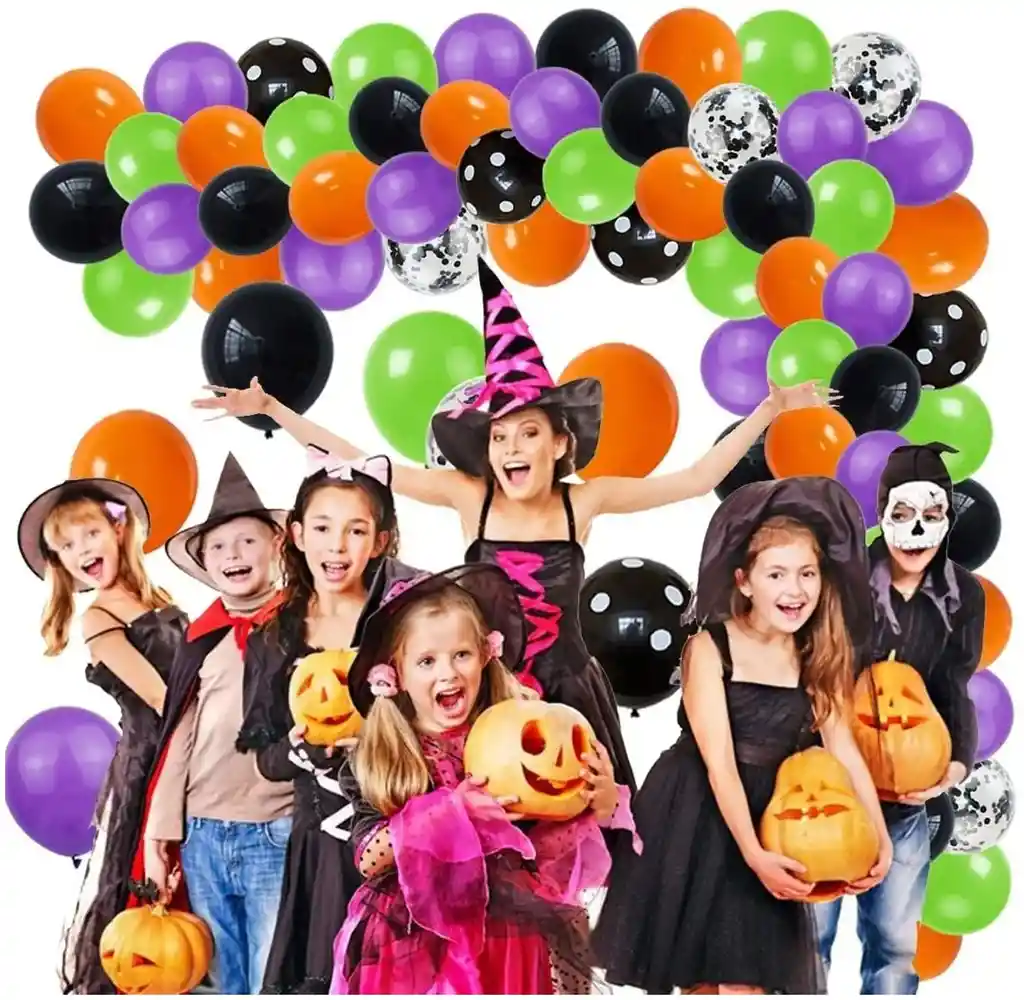 Globos Arco Halloween Niños Negro Naranja Morado