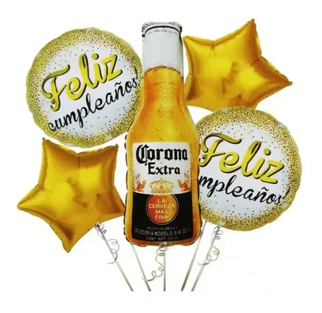 Bouquet Globo Decoración Corona Cerveza Feliz Cumpleaños