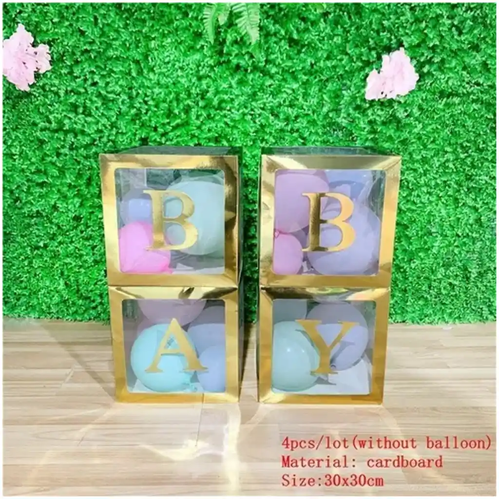 Caja Para Globos Cubo Dorado Baby Shower X 4 Unidades