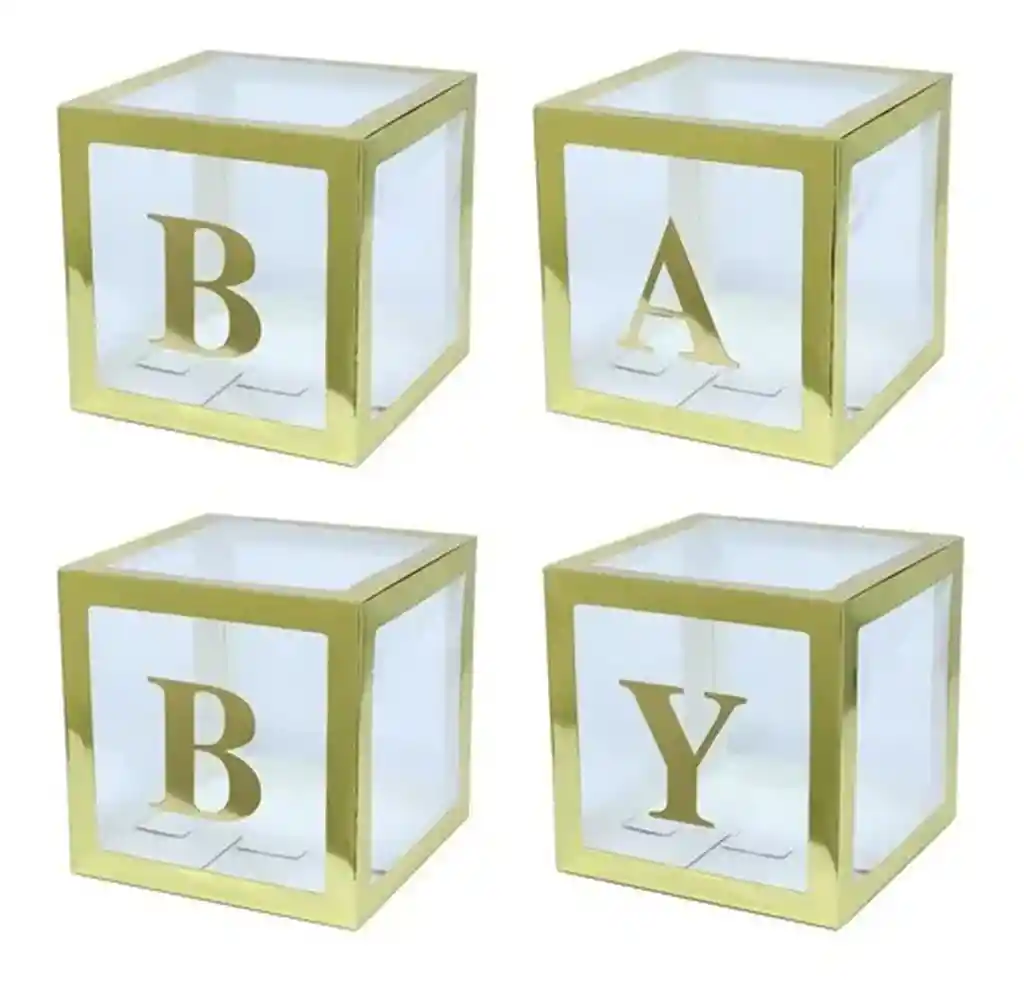 Caja Para Globos Cubo Dorado Baby Shower X 4 Unidades