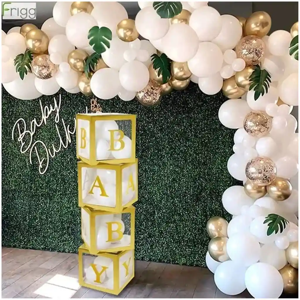 Caja Para Globos Cubo Dorado Baby Shower X 4 Unidades