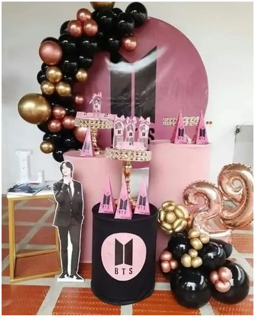 Decoracion Globos Bts Pop Coreano Kpop Negro Dorado Numero