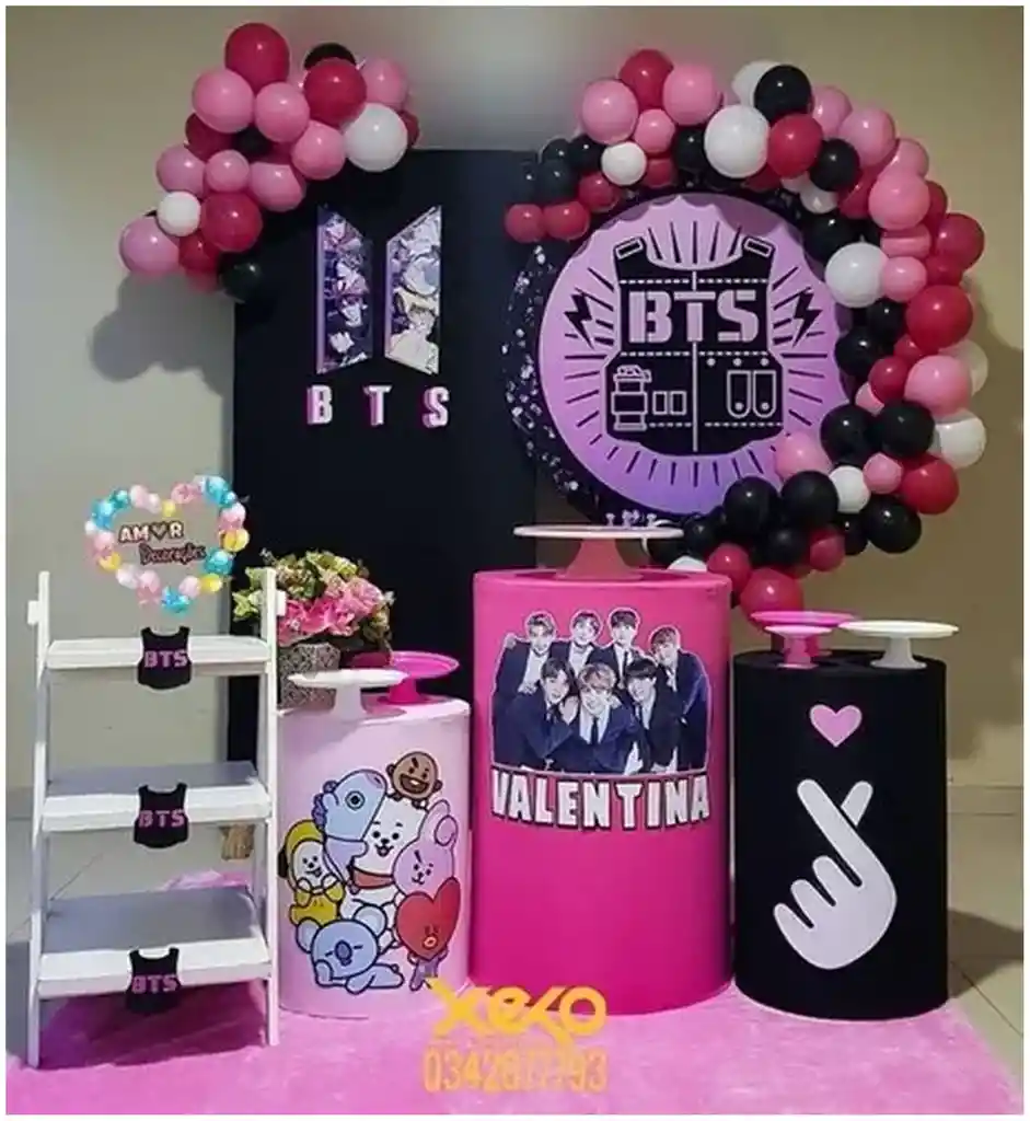 Globos Arco Fucsia Rosado Blanco Negro Bts Kpop Pop Coreano