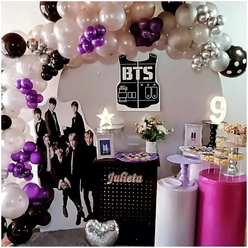 Globos Negro Morado Plateado Bts Pop Coreano