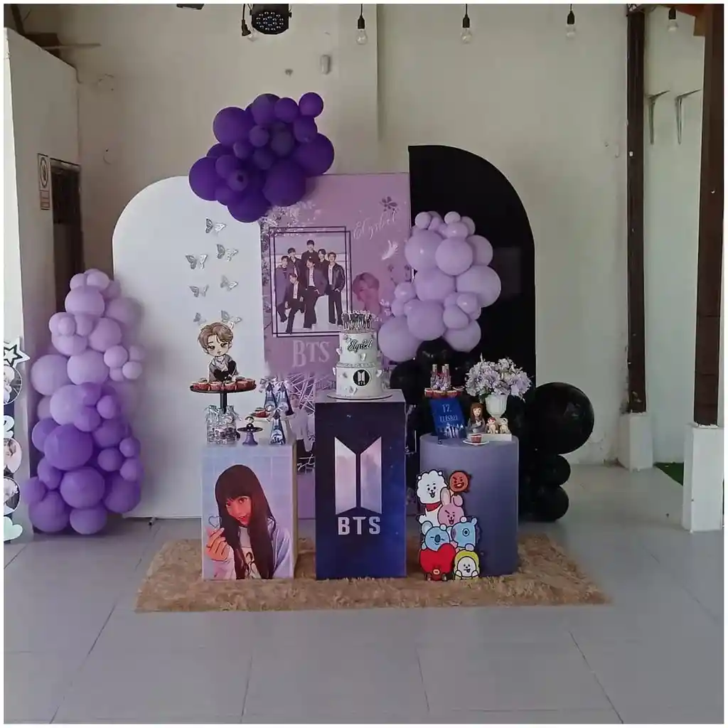 Globos Arco Negro Morado Bts Pop Coreano