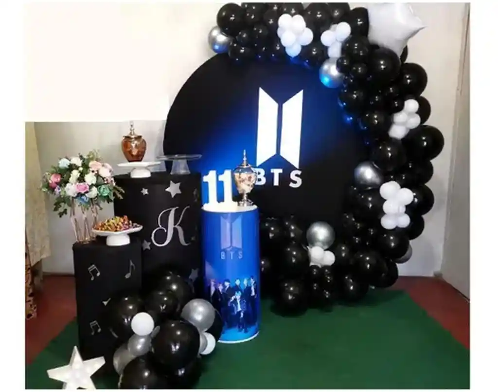 Decoracion Globos Negro Blanco Plateado Bts Kpop Pop Coreano