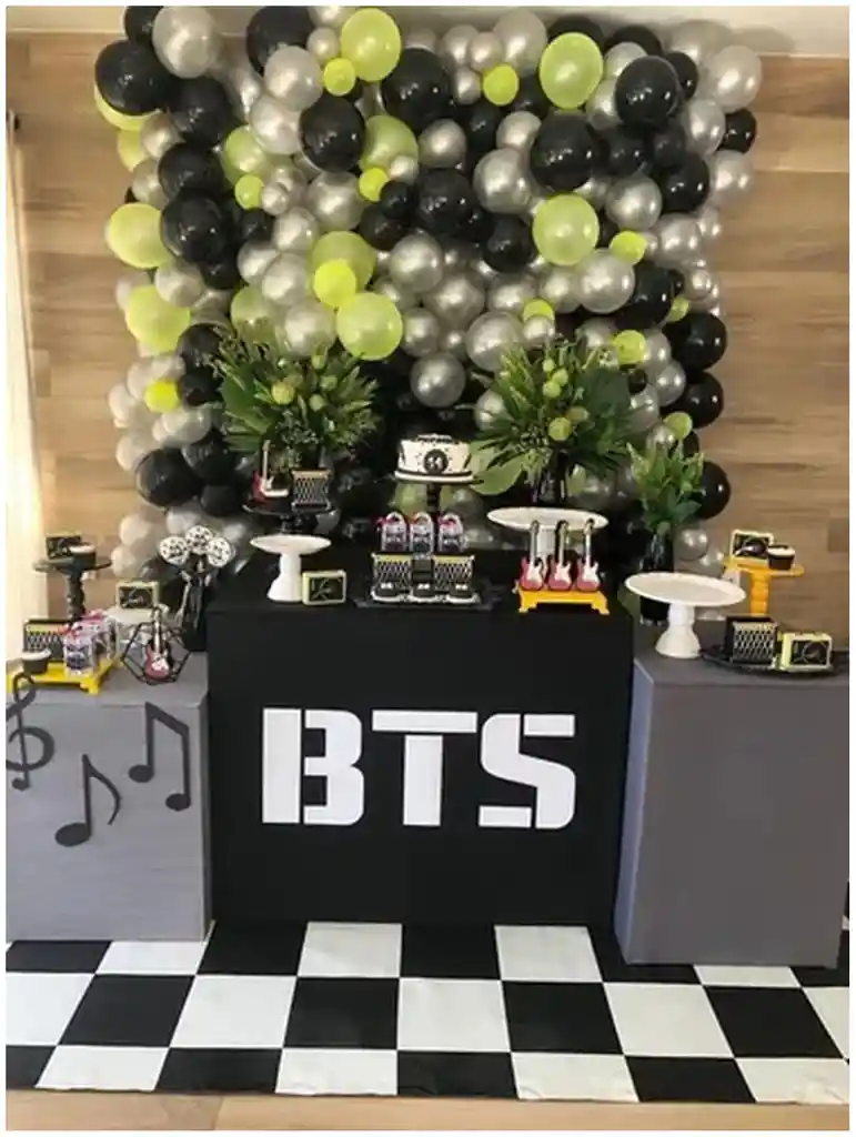 Globos Arco Pared Plateado Negro Amarillo Bts Pop Coreano