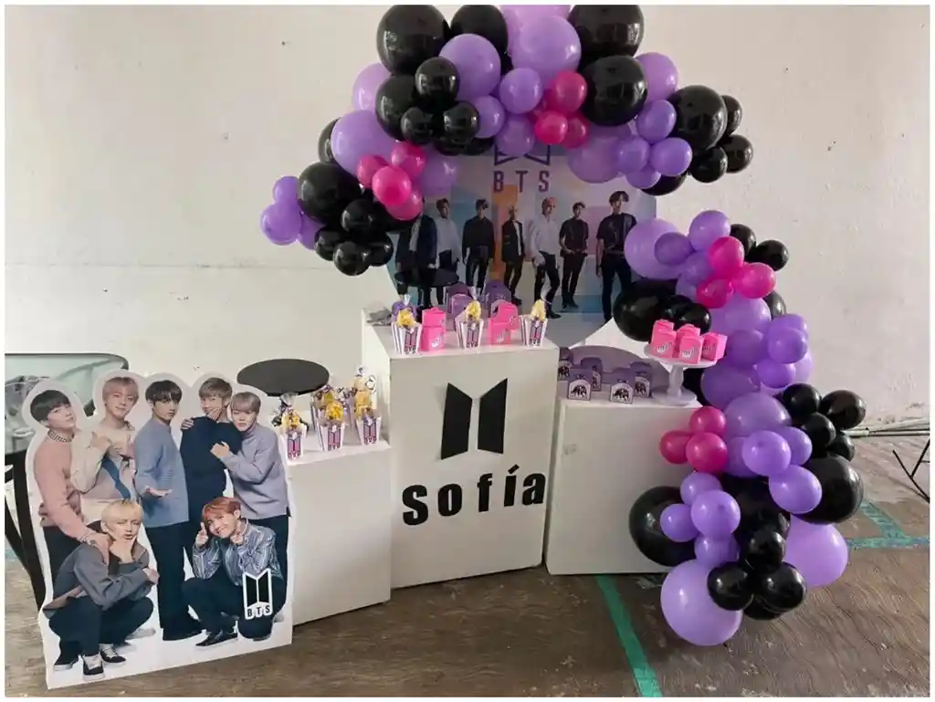 Decoracion Globos Banda Pop Coreano Kpop Bts Morado Negro