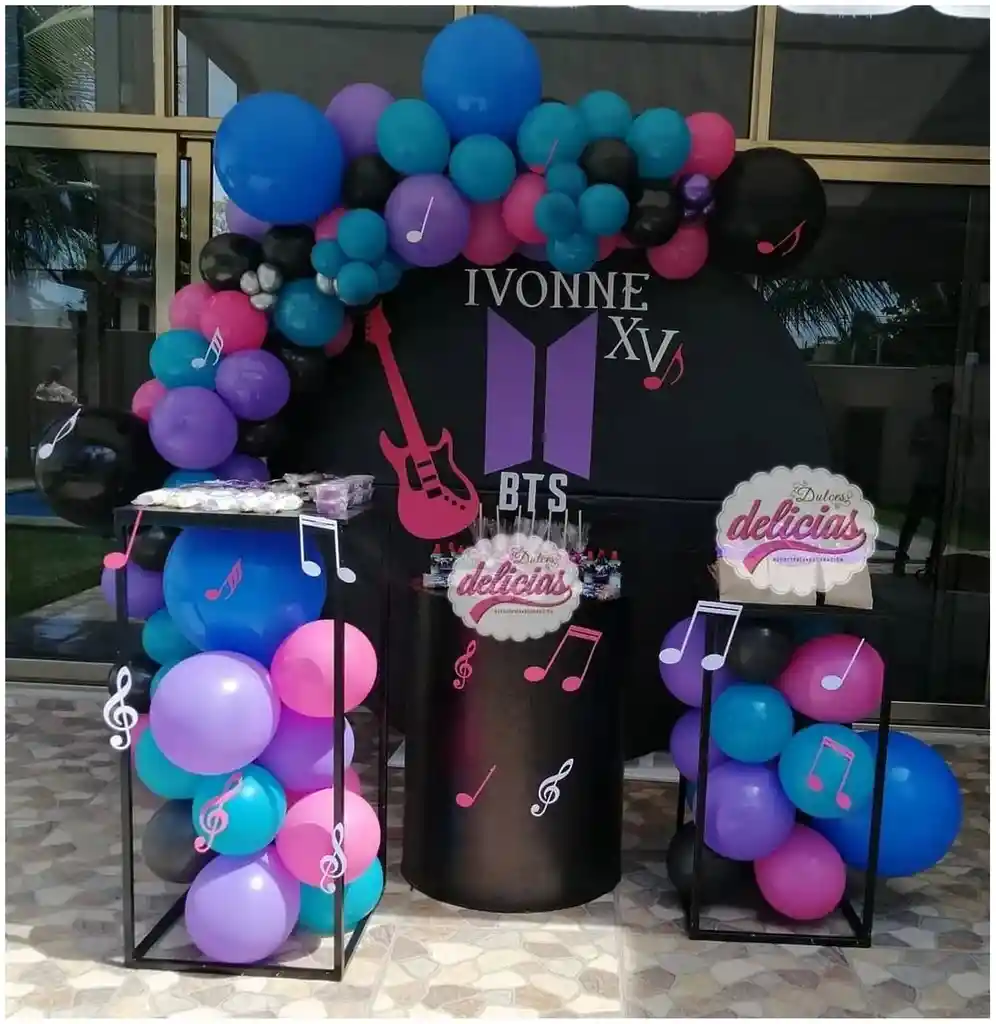 Globos Arco Azul Morado Rosado Bts Pop Coreano