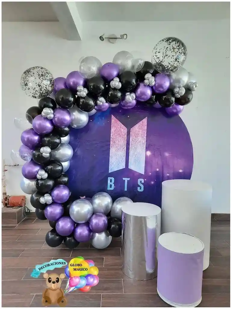 Globos Arco Negro Morado Plateado Bts Pop Coreano