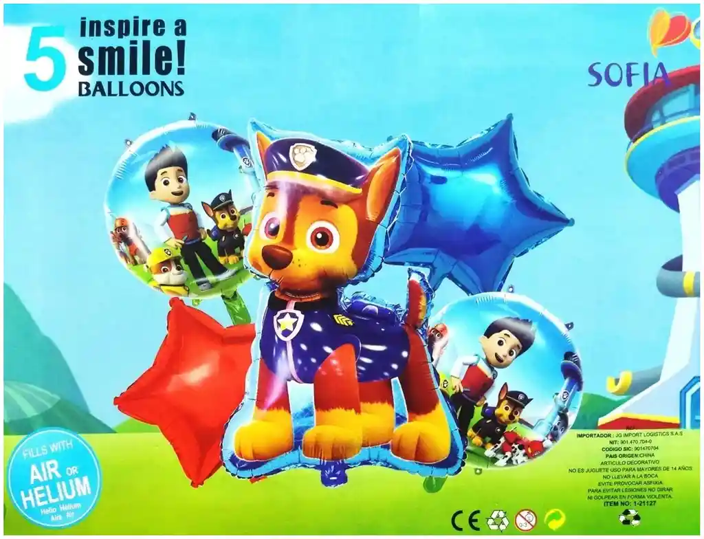 Globos Paw Patrol Patrulla Canina Chase Perro Policia Azul