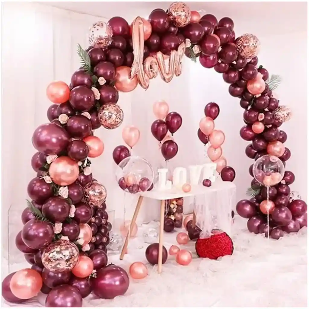 Decoracion Globos Arco Vino Tinto Oro Rosa Amor Aniversario