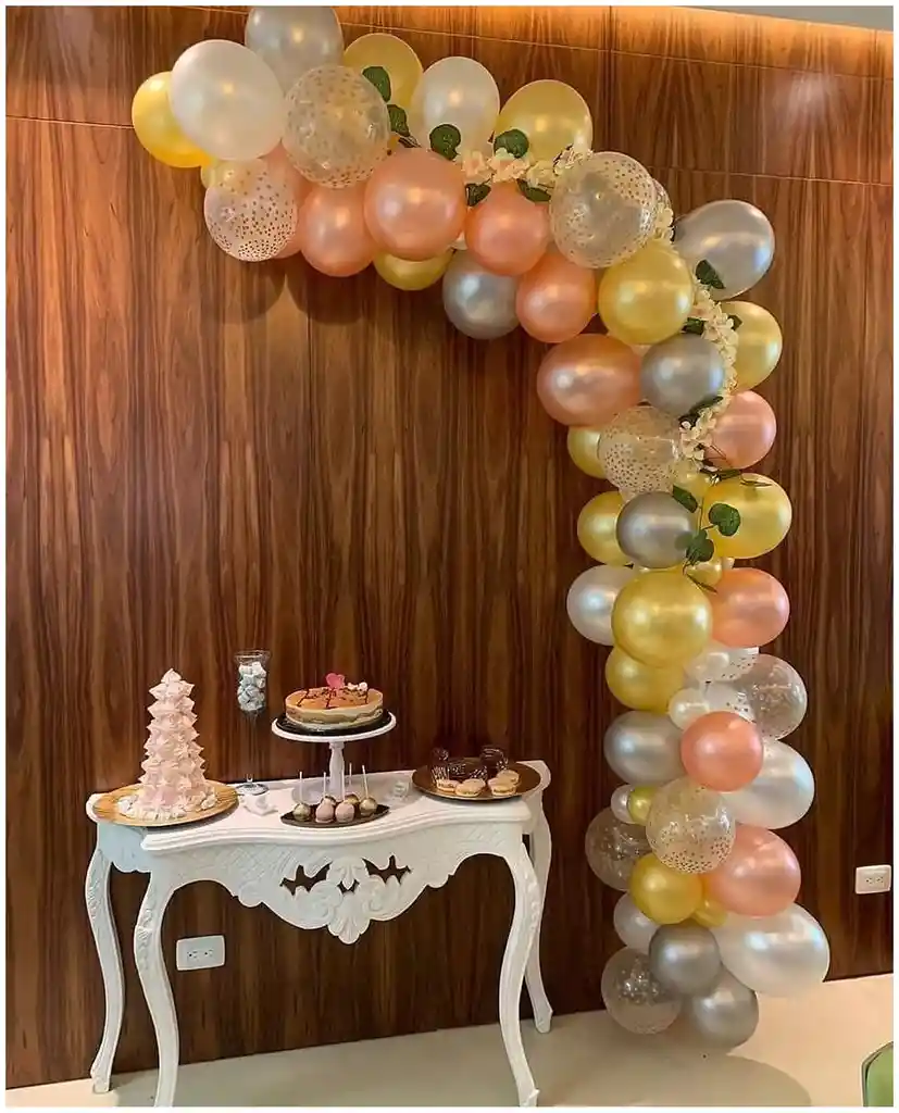 Decoracion Globos Arco Oro Rosa Dorado Plateado Cumpleaños