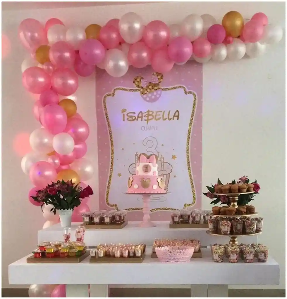 Decoracion Globos Arco Rosado Blanco Dorado Cumpleaños