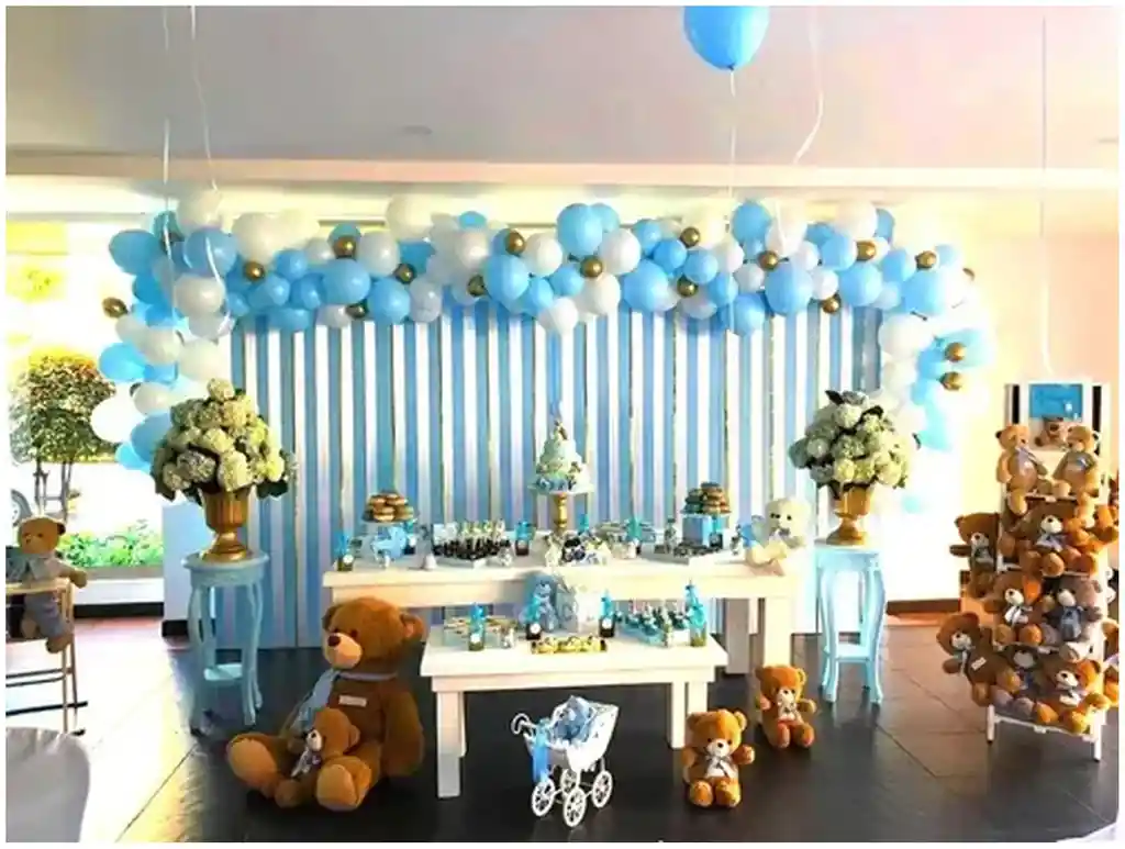 Decoracion Globos Arco Blanco Dorado Azul