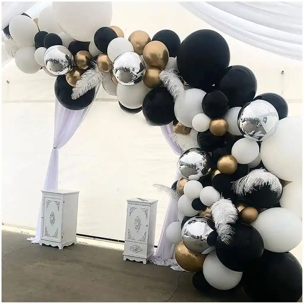 Decoracion Globos Arco Blanco Negro Dorado Boda Cumpleaños