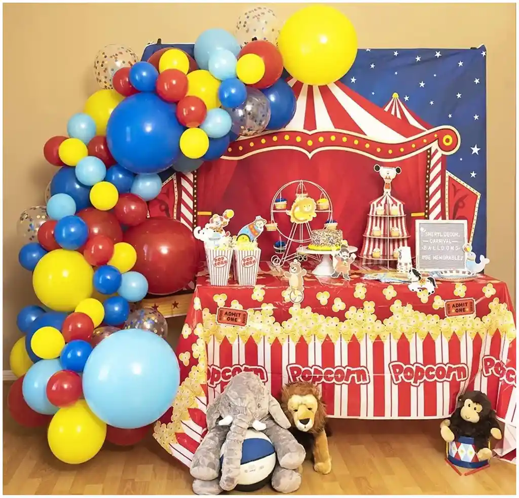 Decoracion Globos Arco Circo Payaso Rojo Azul Cumpleaños