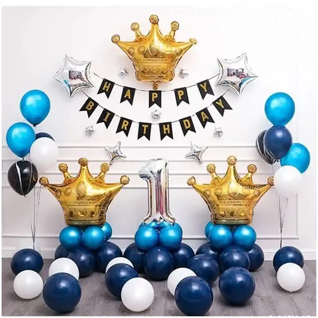 Decoracion Globos Azul Corona Astronauta Arco Cumpleaños