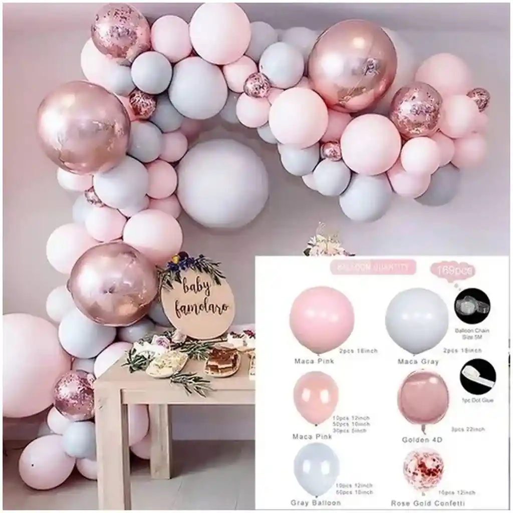 Globos Arco Tendencia Gris Rosado Arco Cumpleaños Boda