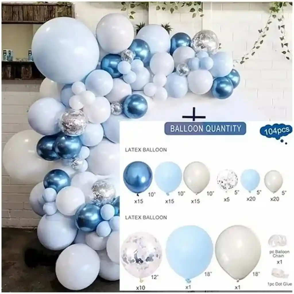 Decoracion Arco Globos Blanco Azul Boda Grado Cumpleaños