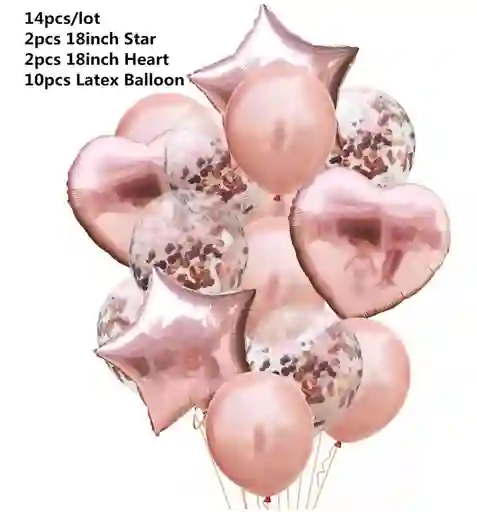 Bouquet Globo Latex Confetti Oro Rosa Corazon Estrella