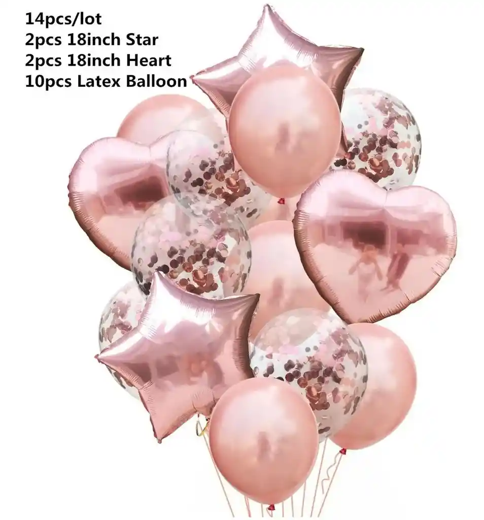 Bouquet Globo Latex Confetti Oro Rosa Corazon Estrella