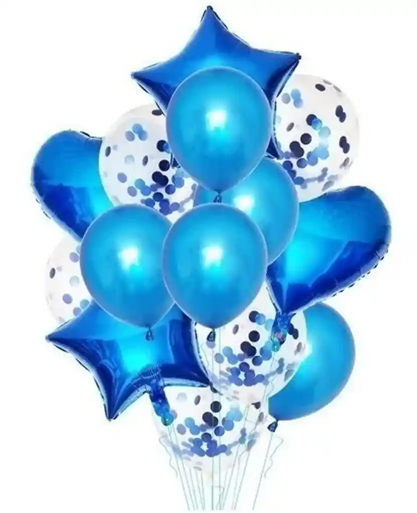 Bouquet Globo Latex Confetti Azul Corazon Estrella