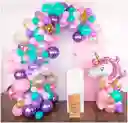 Kit Globos Rosado + Base 7 Globos + Mantel+ Globo Unicornio