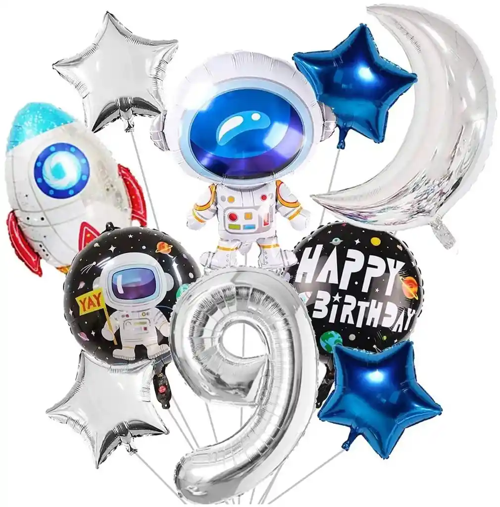 Globos Astronauta Luna Cohete Espacial Feliz Cumpleaños # 9