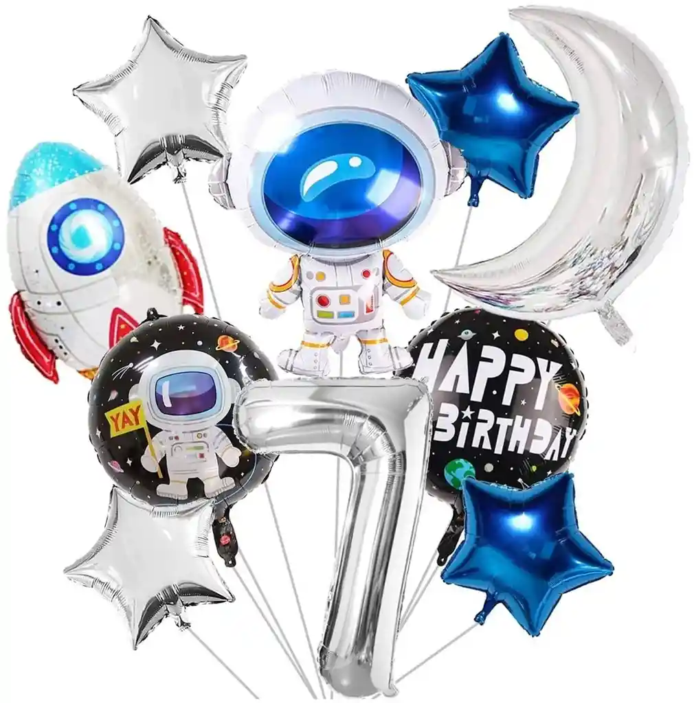 Globos Astronauta Luna Cohete Espacial Feliz Cumpleaños # 7