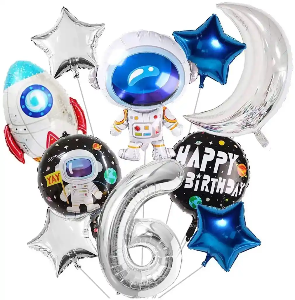 Globos Astronauta Luna Cohete Espacial Feliz Cumpleaños # 6