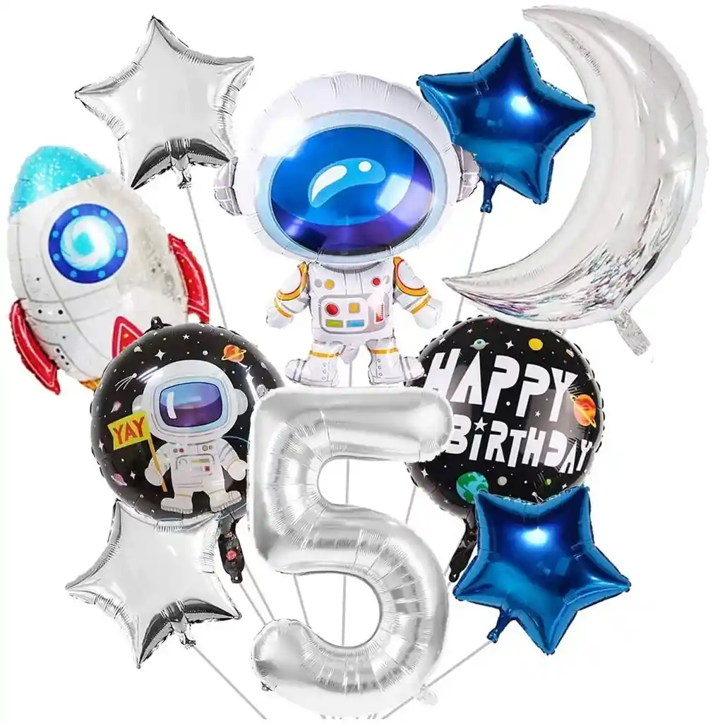 Globos Astronauta Luna Cohete Espacial Feliz Cumpleaños # 5