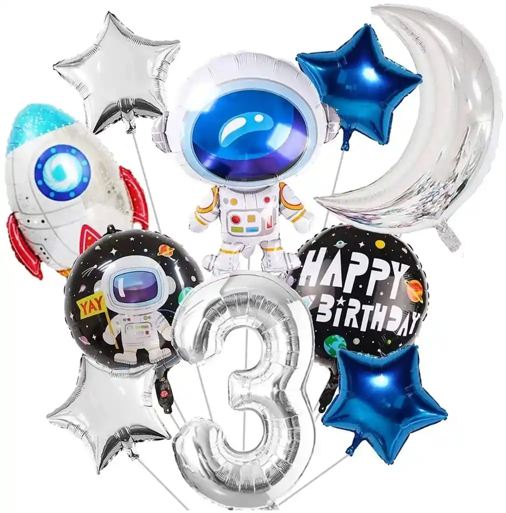 Globos Astronauta Luna Cohete Espacial Feliz Cumpleaños # 3