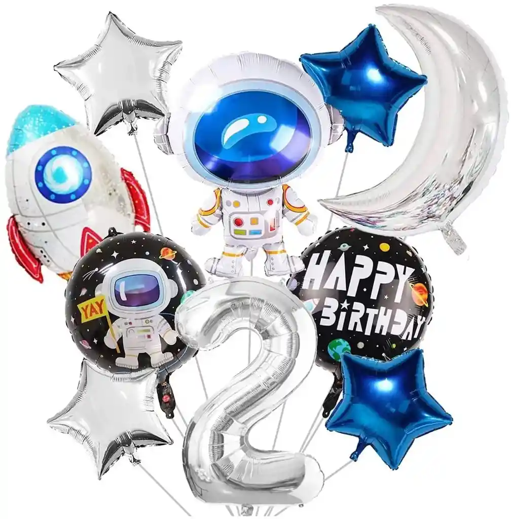 Globos Astronauta Luna Cohete Espacial Feliz Cumpleaños # 2