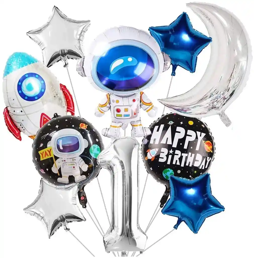 Globos Astronauta Luna Cohete Espacial Feliz Cumpleaños # 1