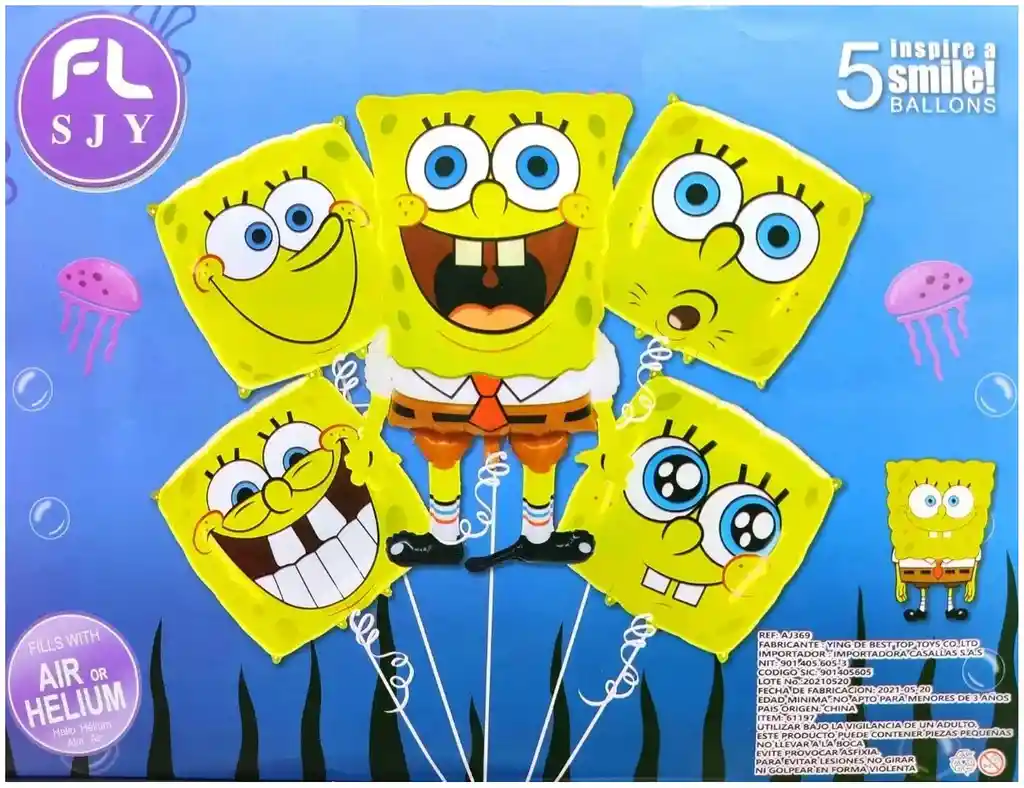 Decoracion Globos Bob Esponja Amarillo 5 Units