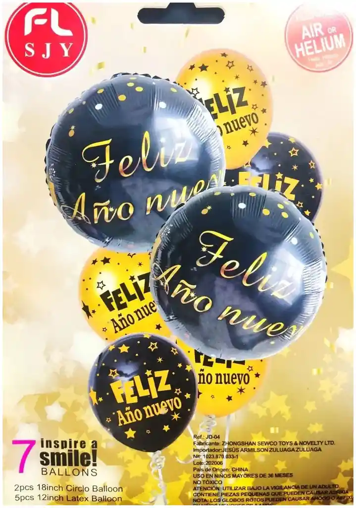 Globo Feliz Año Nuevo Fin De Año Dorado Negro