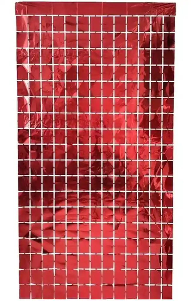 Cortina Metalizada Fiesta Fondo Decorativo Cuadros Roja