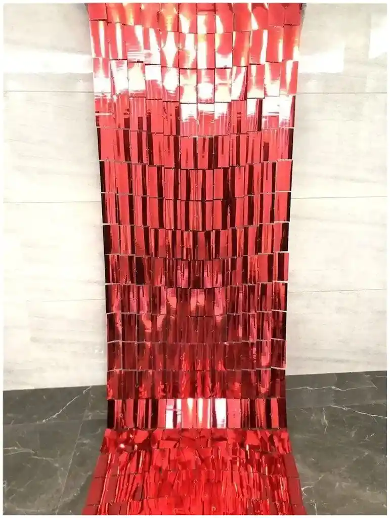 Cortina Metalizada Fiesta Fondo Decorativo Cuadros Roja