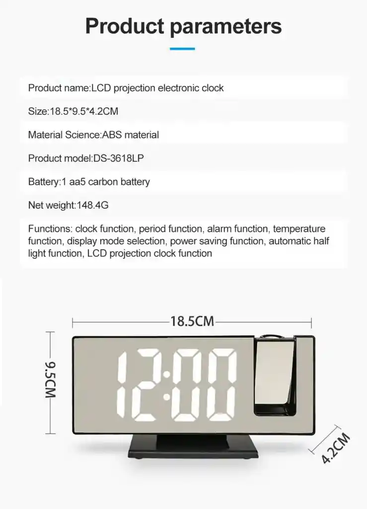 Reloj Despertador Digital Alarma Lcd Proyector Hora Espejo