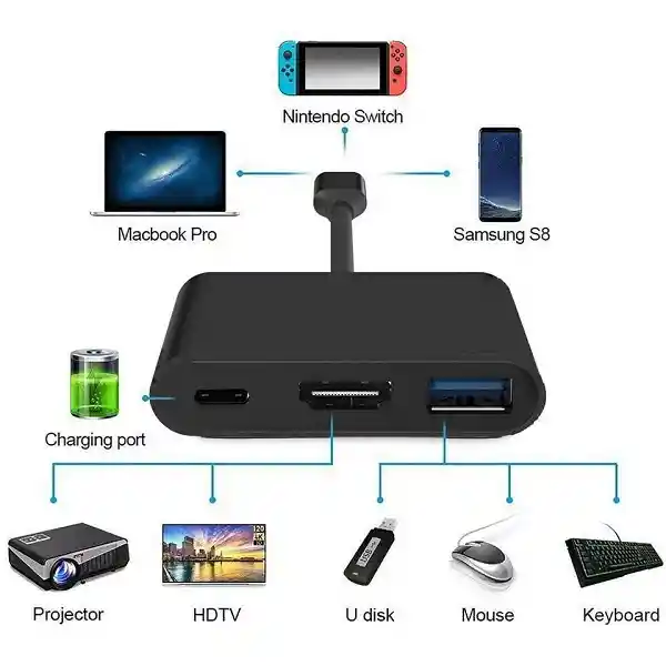 Convertidor Tipo C A Hdmi, Usb 3.0, Tipo C, 3 En 1