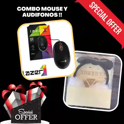 Combo Cajita Mouse+ Diadema Peluda