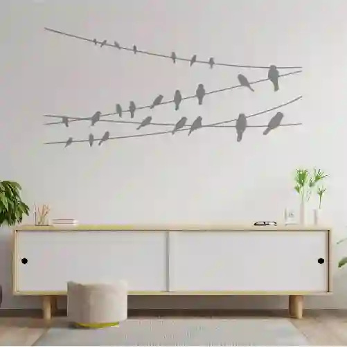 Vinilo Decoratovo Pajaros En Alambre